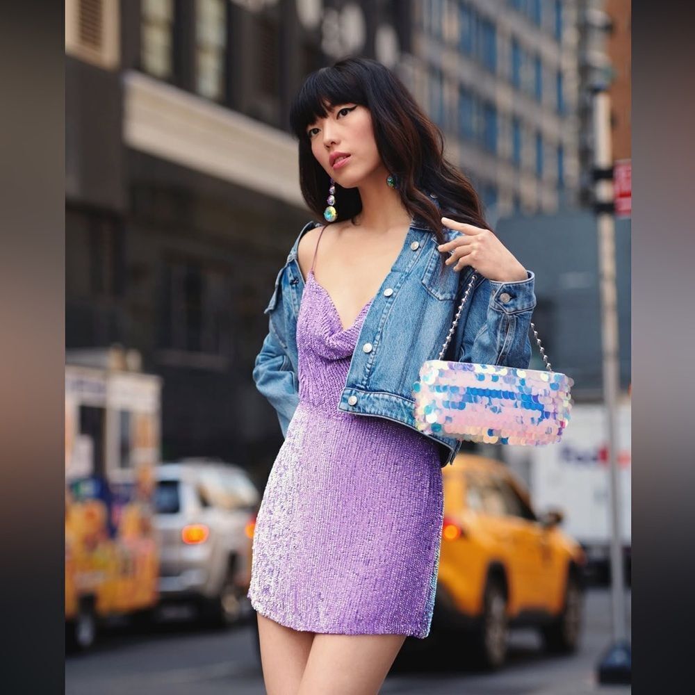 NEW Retrofete Jill Sequin Dress Iridescent Lavender XS